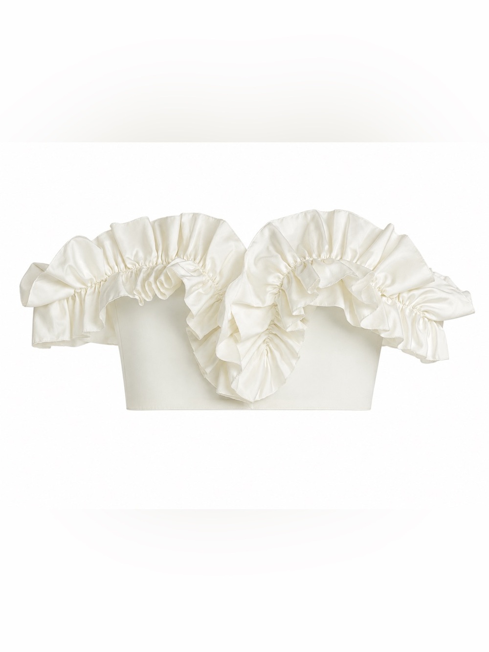 Pi’Rits White Ruffle Off Shoulder Crop Top XS Coquette Romantic Bridal Statement